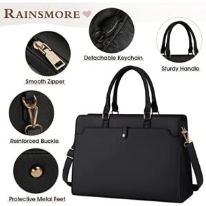 Laptop Bag for Women 15.6 Inch Laptop Tote Bag Leather Work Bag Waterproof Briefcase Business Office Computer Bag Large Capacity Handbag Shoulder Bag Black