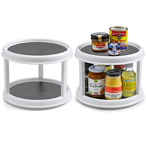 2 Set, 2 Tier 10" Turntable Lazy Susan Organizers for Cabinet, Rotating Spice Rack Spinner - Pantry, Medicine Organization and Storage, Kitchen, Fridge, Bathroom, Vanity Countertop Spinning Organizing