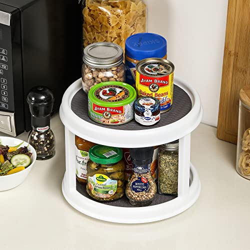 2 Set, 2 Tier 10" Turntable Lazy Susan Organizers for Cabinet, Rotating Spice Rack Spinner - Pantry, Medicine Organization and Storage, Kitchen, Fridge, Bathroom, Vanity Countertop Spinning Organizing