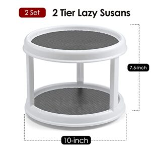 2 Set, 2 Tier 10" Turntable Lazy Susan Organizers for Cabinet, Rotating Spice Rack Spinner - Pantry, Medicine Organization and Storage, Kitchen, Fridge, Bathroom, Vanity Countertop Spinning Organizing