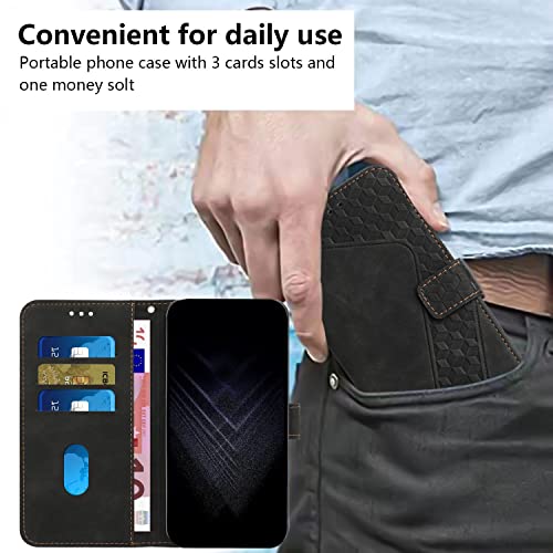 DPFHL Drop Protection Case Wallet Case for Oppo Reno 6 Pro 5G, Vintage PU Leather Phone Case Magnetic Flip Folio Leather Case Credit Card Holder Kickstand Shockproof Case (Color : Black)