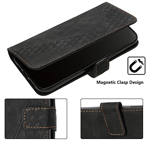 DPFHL Drop Protection Case Wallet Case for Oppo Reno 6 Pro 5G, Vintage PU Leather Phone Case Magnetic Flip Folio Leather Case Credit Card Holder Kickstand Shockproof Case (Color : Black)