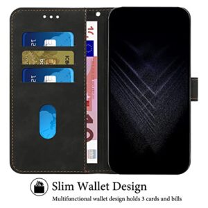 DPFHL Drop Protection Case Wallet Case for Oppo Reno 6 Pro 5G, Vintage PU Leather Phone Case Magnetic Flip Folio Leather Case Credit Card Holder Kickstand Shockproof Case (Color : Black)