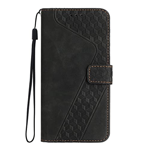 DPFHL Drop Protection Case Wallet Case for Oppo Reno 6 Pro 5G, Vintage PU Leather Phone Case Magnetic Flip Folio Leather Case Credit Card Holder Kickstand Shockproof Case (Color : Black)