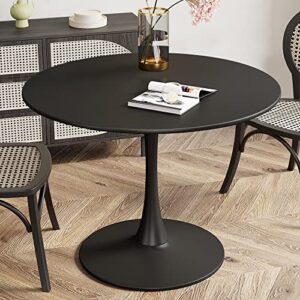recaceik modern round dining table, 31.5'' tulip table with mdf table top & metal pedestal base for dining room living room cafe, kitchen w/ 0.71” thickened tabletop for 2-4 people, black
