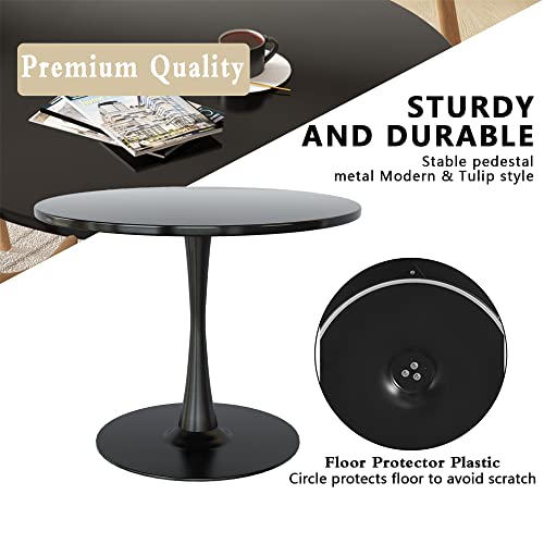 Recaceik Modern Round Dining Table, 31.5'' Tulip Table with MDF Table Top & Metal Pedestal Base for Dining Room Living Room Cafe, Kitchen w/ 0.71” Thickened Tabletop for 2-4 People, Black