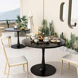 Recaceik Modern Round Dining Table, 31.5'' Tulip Table with MDF Table Top & Metal Pedestal Base for Dining Room Living Room Cafe, Kitchen w/ 0.71” Thickened Tabletop for 2-4 People, Black