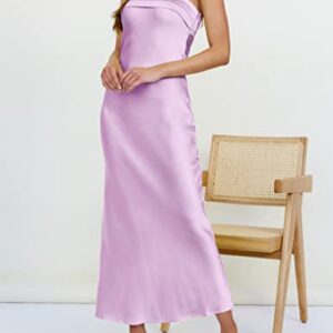 ZESICA Women's 2023 Summer Satin Strapless Dress Sexy Backless Bodycon Wedding Cocktail Party Maxi Dresses,Purple,X-Large