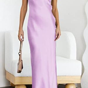 ZESICA Women's 2023 Summer Satin Strapless Dress Sexy Backless Bodycon Wedding Cocktail Party Maxi Dresses,Purple,X-Large