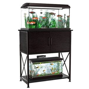 herture 20-29 gallon aquarium stand metal frame fish tank stand with cabinet storage, for 20 gallon long aquarium,30.7" l*16.5" w tabletop,330lbs capacity black pg01ygb