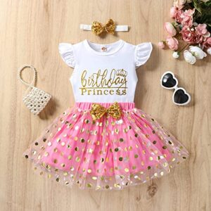 LYQTloml Toddler Kids Baby Girls Birthday Princess Outfits Dress Vest Sleeveless Shirts Tank Top Dot Mesh Tutu Skirt 2PCS Summer Sets A Pink…