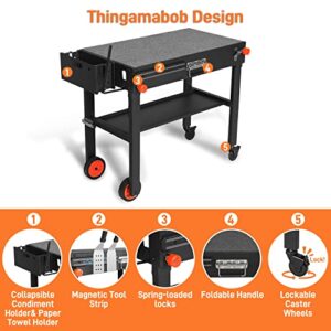 JiRiCHMi Grill Table,Blackstone Griddle Stand,BBQ Prep Table With Wheels And Seasoning Tray,Universal Grill Cart Fit 17 Inch Or 22 Inch Griddle,Folds Flat Quickly Ninja Grill Stand