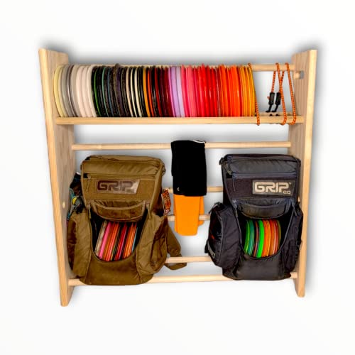 Shadow Pine Woodworks Disc Golf Accessories | Disc Golf Storage Rack | Customizable Sizing Stores 15 to 250 Discs | 3 Levels Tall, 3 Feet Wide, Stores Over 150 Discs