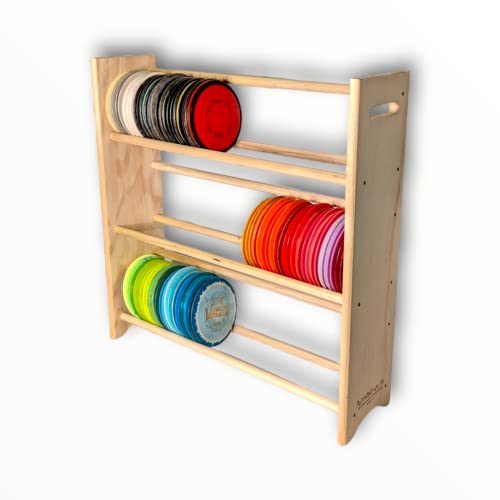 Shadow Pine Woodworks Disc Golf Accessories | Disc Golf Storage Rack | Customizable Sizing Stores 15 to 250 Discs | 3 Levels Tall, 3 Feet Wide, Stores Over 150 Discs