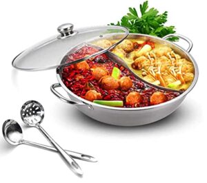 shabu shabu hot pot. 304 premium stainless steel hot plate cookware set ramen cooker, hot pot soup base korean bbq multi cooker stainless steel pot set, 11"(30cm) pot with divider