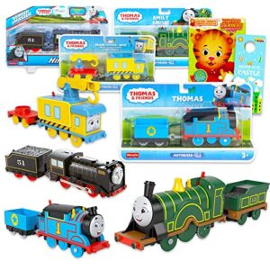 thomas and friends motorized train set - 6 pc bundle with thomas, emily, hiro, and carly trains plus daniel tiger stickers, more | thomas and friends motorized engines