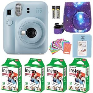 fujifilm instax mini 12 instant camera pastel blue with film value pack (40 sheets) + accessories including galaxy carrying case strap, photo album, stickers (pastel blue), compact