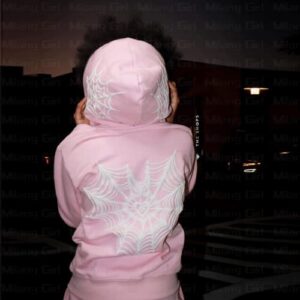 SOIIVRU Y2k Spider Web Print Full Zip Casual Fashion Sweater Hoodie Front and Back (Pink,M,Unisex Adult,Unisex,Adult,US,Alpha,Medium,Regular,Regular)