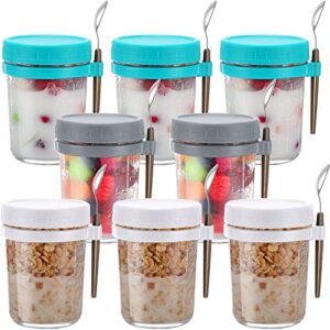 rtteri 8 pcs overnight oats container with lids and spoons overnight oats jars 12 oz glass mason jars portable oatmeal container 8 pcs spoons for milk cereal vegetable fruit salad