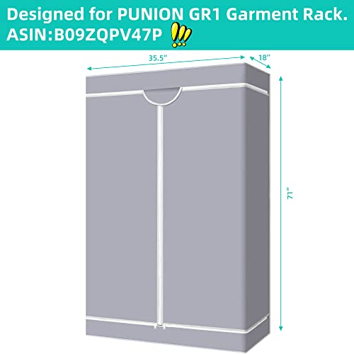 PUNION Garment Rack Cover Only Available for GR1 Clothing Rack, Dustproof Oxford Fabric Hanger Sleeve with Zipper, with Side Pocket, 36" L x 18" W x 71" H, Grey