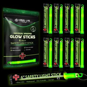 10 ultra bright green glow sticks - individual packed with lanyard - for camping, emergency survival - glow lights for blackouts, hurricane and storms- 6 inch chem light sticks with 12 hour duration