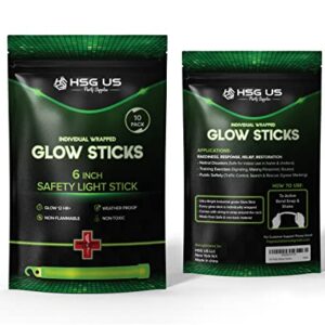 10 Ultra Bright Green Glow Sticks - Individual Packed With Lanyard - For Camping, Emergency Survival - Glow Lights for Blackouts, Hurricane and Storms- 6 Inch Chem Light Sticks with 12 Hour Duration