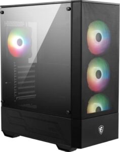 msi mid-tower pc gaming case – tempered glass side panel – 4 x 120mm argb fan – liquid cooling support up to 240mm radiator x 1 – mag forge 112r