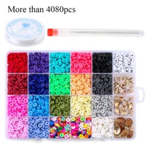 DSFEOIGY 6mm Flat Round Clay Spacer Beads for Jewelry Making Bracelets Necklace Earring DIY Craft Kit with Pendant 4080pcs/box