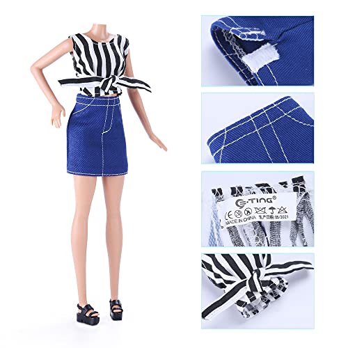 E-TING Lot 15pcs = 5 Sets Fashion Handmade Short Skirt Mini Dress with 10 Pairs Shoes for 11.5-inch Girl Doll Random Style