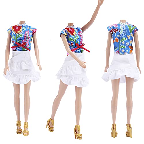 E-TING Lot 15pcs = 5 Sets Fashion Handmade Short Skirt Mini Dress with 10 Pairs Shoes for 11.5-inch Girl Doll Random Style