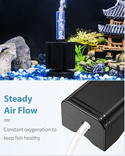 Pawfly Mini Aquarium Air Pump 15 GPH Quiet Oxygen Aerator Pump with Bracket Airline Tubing Bio Sponge Filter Air Stone Control Valve and Check Valve for 3-20 Gallon Nano Fish Tanks and Buckets