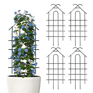 arifaro 32'' metal garden trellis for climbing plants, indoor/outdoor sturdy plant trellis for potted plants,house plants, climbing vines, pack of 4, black
