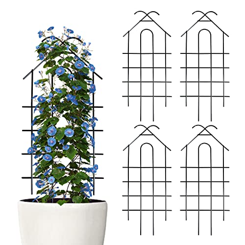 ARIFARO 32'' Metal Garden Trellis for Climbing Plants, Indoor/Outdoor Sturdy Plant Trellis for Potted Plants,House Plants, Climbing Vines, Pack of 4, Black