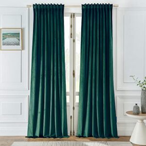 timeper green blackout velvet curtains 96 inches vintage style dark green velvet drapes light blocking thermal insulated for bedroom, office, w52 x l96, 2 panels, back tab design