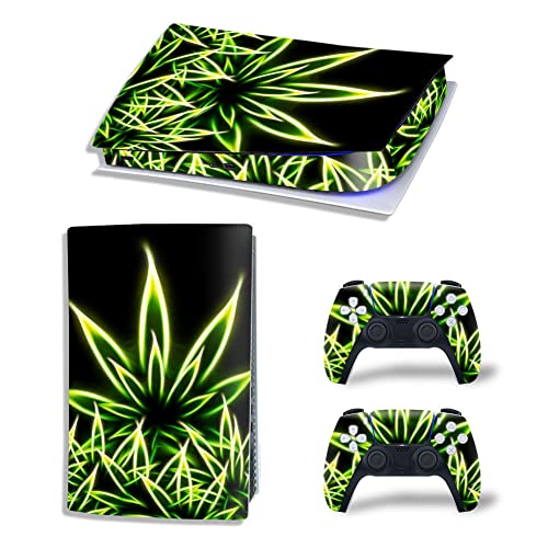 UUShop Skin Sticker Decal Cover for PS5 Digital Edition Console and Controllers Glowing Weed Grass Green Leaf