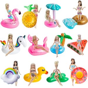 buoonyer 12pcs inflatable drink holder pool floaties, girl doll swimming pool float accessories set, summer flamingos duck donut pineapple cactus ring water cup coasters supplies for swim beach party