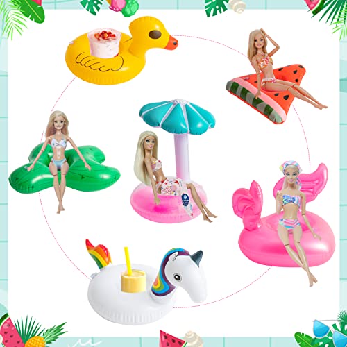 BUoonyer 12Pcs Inflatable Drink Holder Pool Floaties, Girl Doll Swimming Pool Float Accessories Set, Summer Flamingos Duck Donut Pineapple Cactus Ring Water Cup Coasters Supplies for Swim Beach Party