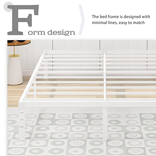 alazyhome Twin XL Size Bed Frame 14 Inch Metal Platform Bed Frame Heavy Duty Steel Slats Support No Box Spring Needed Noise-Free Easy Assembly White