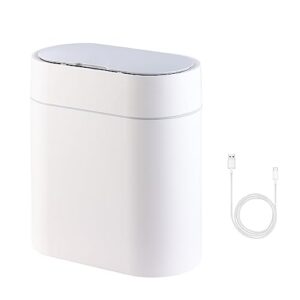 elpheco bathroom trash can with lids, 2.5 gallon automatic trash can, motion sensor kitchen trash can, 9.5 liter small plastic trash can bathroom, slim smart trash can, rechargeable,bag suction, white