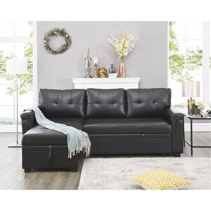 perry modern sectional sleeper sofa with pull out bed, reversible sleeper sectional sofa bed, best sleeper sofa couch with 168l storage, l-shape pull out couch bed sleeper sofa - black,air leather