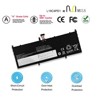 MULS L19C4PD1 L19M4PD1 60Wh Laptop Battery Compatible with Lenovo Yoga 6-13ARE05 6-13ALC6 C640-13IML C640-13IML LTE L19L4PD1 5B10U65275 2ICP5/44/1282 Notebook Battery 4-Cell 7.68V 7820mAh