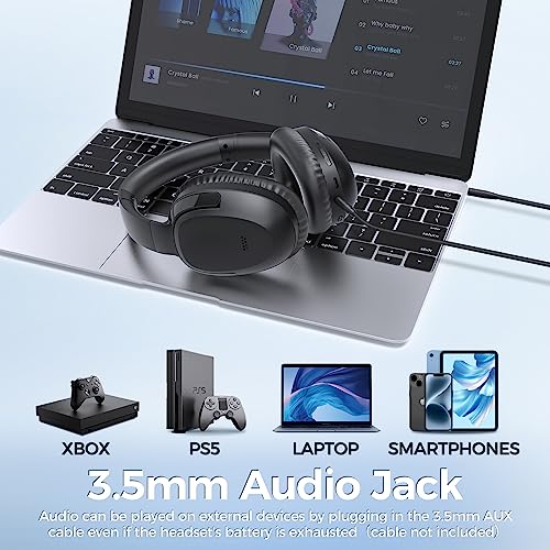 Fcyao S3 Active Noise Cancelling Flexable Headphones, Over Ear Wireless Foldable Bluetooth Headphones, 60H Playtime, Hi-Fi Stereo Sound, Travel Case Included, On-Ear Headset with Microphone, Black