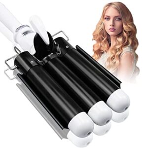 1.25 inch 3 Barrel Curling Iron Wand, 32mm Three Barrel Hair Waver with LCD Temp Display, 1 1/4 inch Triple Barrel Hair Crimper Heats Up Quickly (Black)