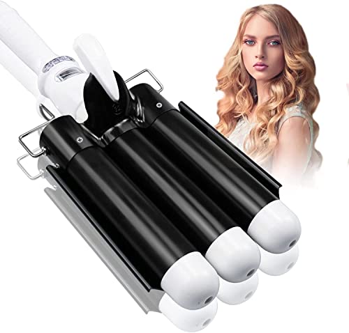 1.25 inch 3 Barrel Curling Iron Wand, 32mm Three Barrel Hair Waver with LCD Temp Display, 1 1/4 inch Triple Barrel Hair Crimper Heats Up Quickly (Black)