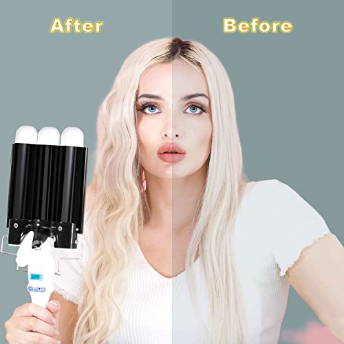 1.25 inch 3 Barrel Curling Iron Wand, 32mm Three Barrel Hair Waver with LCD Temp Display, 1 1/4 inch Triple Barrel Hair Crimper Heats Up Quickly (Black)