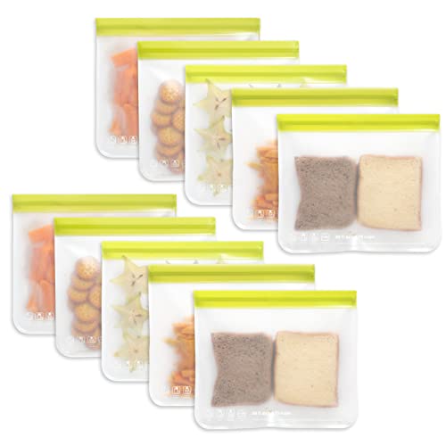 roonoo 10 Pack Reusable Sandwich Bags, Reusable Storage Bags, BPA Free Quart Freezer Bags Dishwasher Safe Leakproof Lunch Bags for Meat Fruit Veggies Home Organization