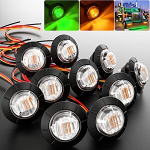 BJZ 3/4" Round Trailer Marker LED Lights Amber to Green Dual Color Side Clearance Tail Bullet Light 12V 4LED Indicator Light w/Clear Lens for Trailer Truck Van RV ATV Bus, 10Pcs