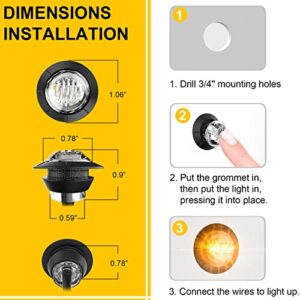 BJZ 3/4" Round Trailer Marker LED Lights Amber to Green Dual Color Side Clearance Tail Bullet Light 12V 4LED Indicator Light w/Clear Lens for Trailer Truck Van RV ATV Bus, 10Pcs