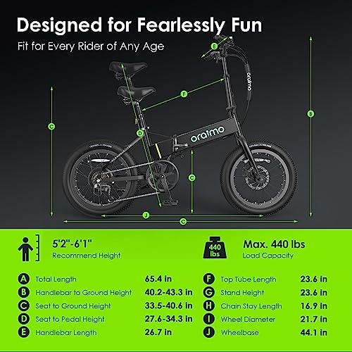 Oraimo 750W-1000W Electric Bike for Adults, 557Wh UL-Listed Hidden Battery Up to 45 Miles, 3A Fast Charge, 20" Fat Tire Folding E-Bike, Shimano 7 Speed, LCD Display, Optical Flare