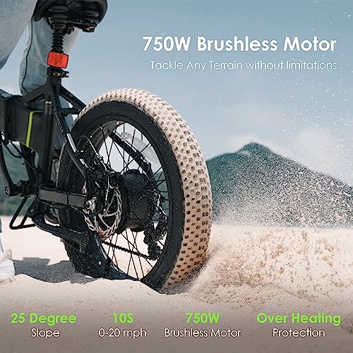 Oraimo 750W-1000W Electric Bike for Adults, 557Wh UL-Listed Hidden Battery Up to 45 Miles, 3A Fast Charge, 20" Fat Tire Folding E-Bike, Shimano 7 Speed, LCD Display, Optical Flare